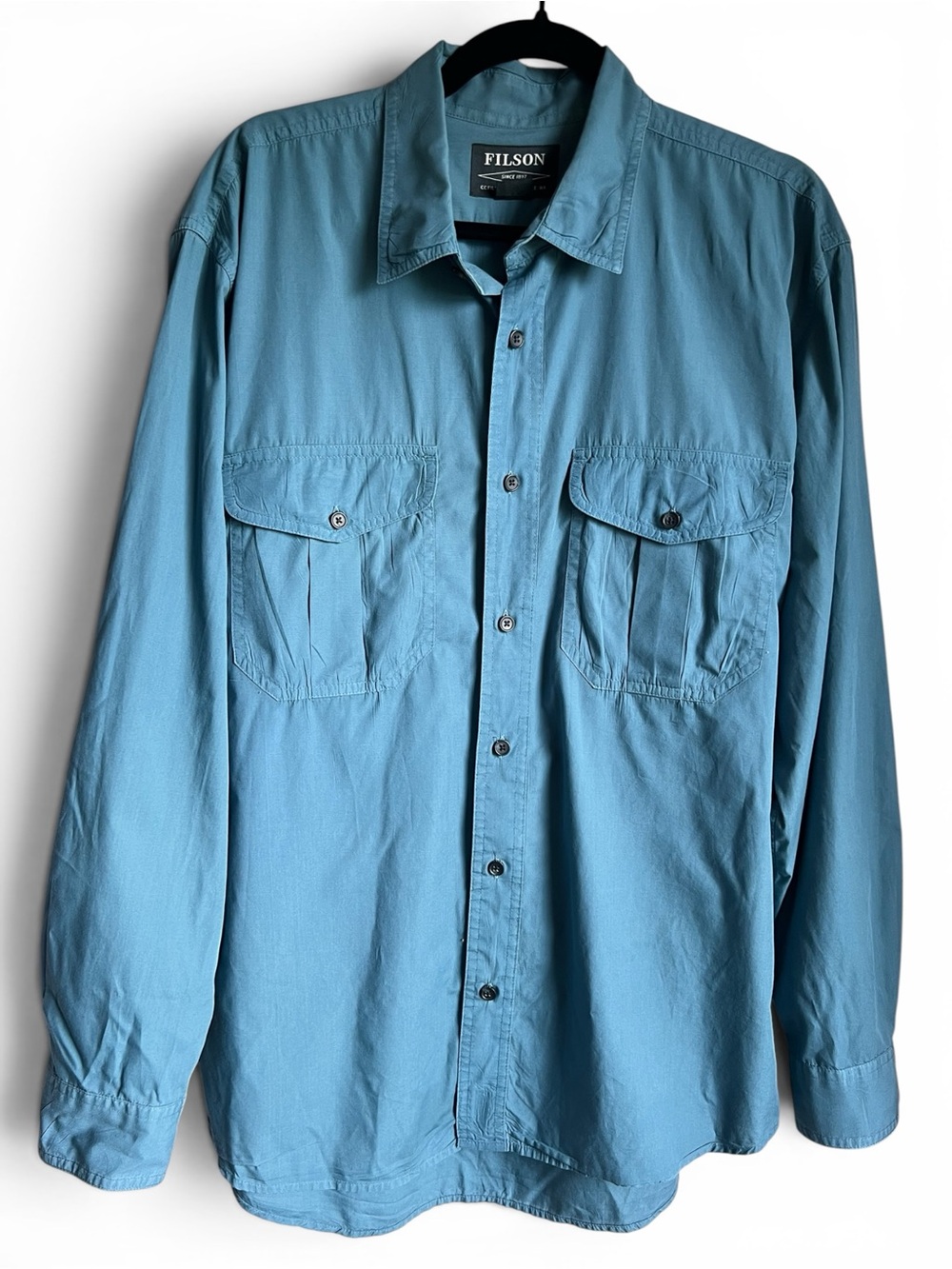 Filson Washed Feather Cloth Shirt Teal Blue Long-Sleeve Button Down Medium